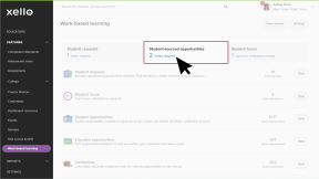 The Work-based learning page in Xello. The card called Student-sourced opportunities is highlighted and the cursor is clicking to open the list of opportunities found by students.